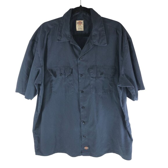 Dickies Flex Navy Button-Up Short Sleeve Workwear Shirt XL - Picture 1 of 4